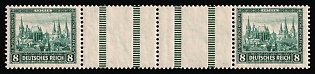 1930 8pf Weimar Republic, Germany, Gutter Pair, Se-tenant, Zusammendrucke