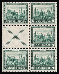 1930 8pf Weimar Republic, Germany, Se-tenant, Zusammendrucke, Block