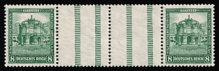 1931 8pf Weimar Republic, Germany, Gutter Pair, Se-tenant, Zusammendrucke