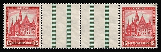 1931 15pf Weimar Republic, Germany, Gutter Pair, Se-tenant, Zusammendrucke