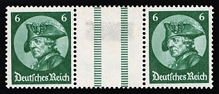 1933 6pf Third Reich, Germany, Gutter Pair, Se-tenant, Zusammendrucke