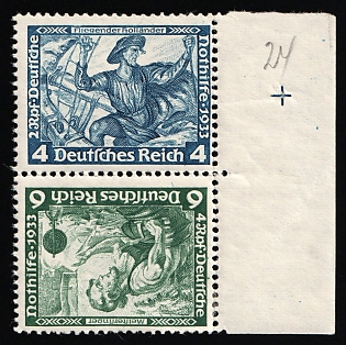 1933 Third Reich, Germany, Tete-beche, Se-tenant, Zusammendrucke, Margin