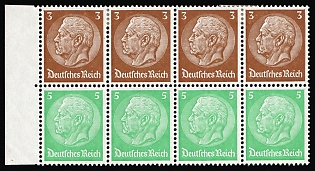1936-37 4x3pf, 4x5pf Third Reich, Germany, Se-tenant, Zusammendrucke, Booklet pane