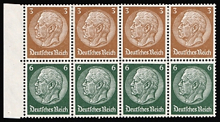 1937-39 4x3pf, 4x6pf Third Reich, Germany, Se-tenant, Zusammendrucke, Booklet pane