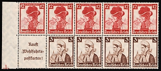 1935 5x12pf, 4x3pf Third Reich, Germany, Se-tenant, Zusammendrucke, Booklet pane