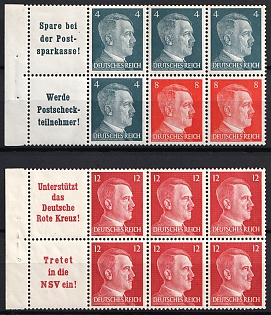 1941 4x4pf, 2x8pf, 6x12pf Third Reich, Germany, Se-tenants, Zusammendrucke, Booklet panes