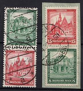 1931 15pf+8pf on piece Weimar Republic, Germany, Se-tenants, Zusammendrucke