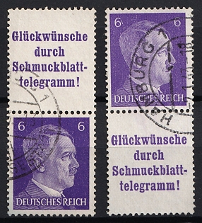 1941 6pf Third Reich, Germany, Se-tenants, Zusammendrucke, 'Hamburg' Postmarks