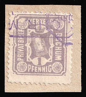 1887 1pf on Piece, Bochum, Germany Local Post, Private City Mail, Violet Rectangular Cancellation