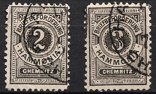 1887 Chemnitz, Germany Local Post, Private City Mail, Black Proofs, Circular Cancellations