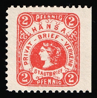 1887 2pf Dresden 'C. Dresdner Verkehrs-Anstalt Hansa (Dresden Transport Company Hansa)', Germany Local Post, Private City Mail, MISSED Perforation
