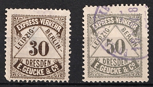1886 Dresden 'B. Express-Packet-Verkehr (Express Parcel Traffic)', Germany Local Post, Private City Mail, Violet Circular Cancellations