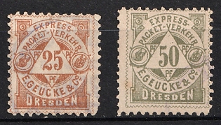1887 Dresden 'B. Express-Packet-Verkehr (Express Parcel Traffic)', Germany Local Post, Private City Mail, Blue Circular Cancellations