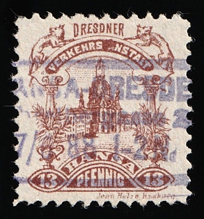 1888 13pf Dresden 'C. Dresdner Verkehrs-Anstalt Hansa (Dresden Transport Company Hansa)', Germany Local Post, Private City Mail, Violet Rectangular Cancellation