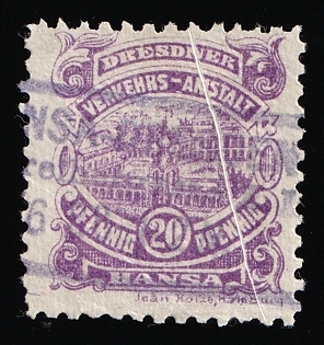 1888 20pf Dresden 'C. Dresdner Verkehrs-Anstalt Hansa (Dresden Transport Company Hansa)', Germany Local Post, Private City Mail, 'Accordion', Foldover, Violet Rectangular Cancellation