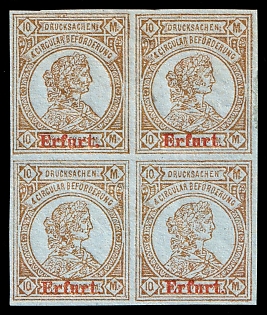 1888 10m Erfurt, Germany Local Post, Private City Mail, Block of Four