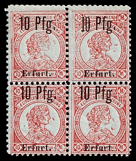1888 10pf on 10m Erfurt, Germany Local Post, Private City Mail, Block of Four
