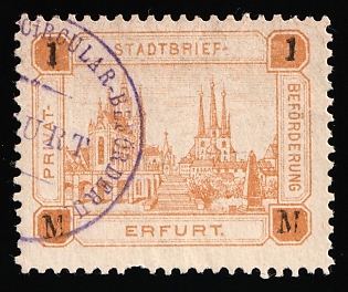 1888 1m Erfurt 'A. Privat-Stadtbrief-Beförderung (Private City Letter Delivery)', Germany Local Post, Private City Mail, Violet Circular Cancellation