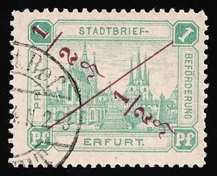1888 1pf Erfurt 'A. Privat-Stadtbrief-Beförderung (Private City Letter Delivery)', Germany Local Post, Private City Mail, Circular Cancellation