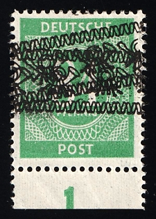 1948 84pf British and American Zones of Occupation, Allied Occupation, Germany, DOUBLE Overprint, Print once normal, once diagonally, Margin, Plate Number, Signed