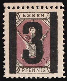 1888 3pf on 10pf Essen 'A. Privat-Stadt-Post (Private City Post)', Germany Local Post, Private City Mail, Margin