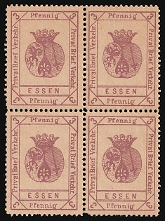 1888 3pf Essen 'A. Privat-Stadt-Post (Private City Post)', Germany Local Post, Private City Mail, Block of Four, Complete Set