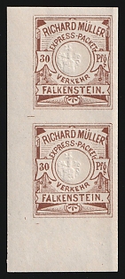 1887 30pf Falkenstein, Germany Local Post, Private City Mail, Pair, Corner Margin