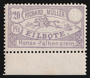 1887 20pf Falkenstein, Germany Local Post, Private City Mail, Margin