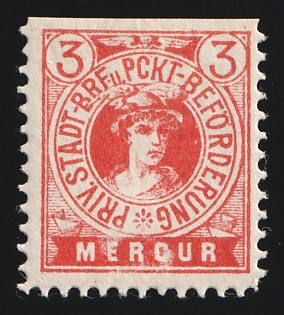 1897 3pf Flensburg, Germany Local Post, Private City Mail, MISSED Perforation