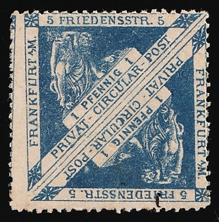 1887 1pf Frankfurt 'B. Drucksachen- & Circular-Beförderung (Printed Matter & Circular Delivery)', Germany Local Post, Private City Mail, Pair, MISSED Perforation Between Stamps