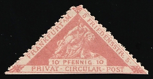 1887 10pf Frankfurt 'B. Drucksachen- & Circular-Beförderung (Printed Matter & Circular Delivery)', Germany Local Post, Private City Mail, MISSED Perforation
