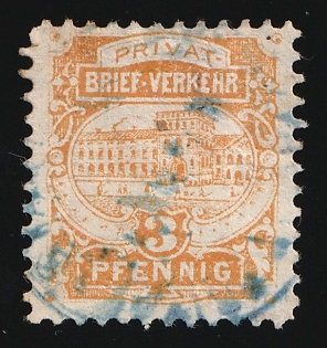 1896 3pf Freiburg (Breisgau) 'B. Privat-Brief-Verkehr II (Private Letter Traffic II)', Germany Local Post, Private City Mail, Blue Circular Cancellation