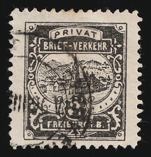 1896 3pf Freiburg (Breisgau) 'B. Privat-Brief-Verkehr II (Private Letter Traffic II)', Germany Local Post, Private City Mail, Circular Cancellation