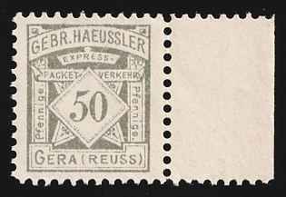 1885 50pf Gera 'A. Express-Packet-Verkehr Gebr. Haeussler (Express Parcel Traffic Gebr. Haeussler)', Germany Local Post, Private City Mail, Margin