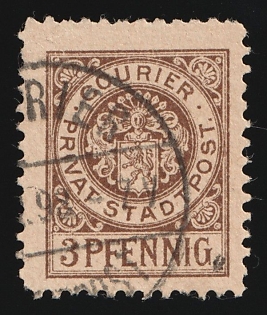 1897 3pf Gera 'D. Courier II Privat-Stadtpost (Courier II Private City Post)', Germany Local Post, Private City Mail, Circular Cancellation