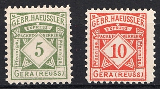 1885 Gera 'A. Express-Packet-Verkehr Gebr. Haeussler (Express Parcel Traffic Gebr. Haeussler)', Germany Local Post, Private City Mail, Complete Set