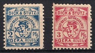 1891 Gera 'B. Dick & Stutz Stadt-Brief-Beförderung und Expreß-Packet-Verkehr (Dick & Stutz City Letter Delivery and Express Parcel Traffic)', Germany Local Post, Private City Mail, Complete Set