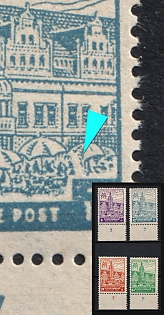 1946 West Saxony, Soviet Russian Zone of Occupation, Complete Set, Margins, Plate Numbers, Broad descending Scratch on left on right market Umbrella