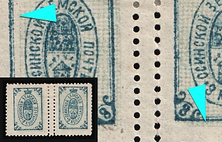 1893 8k Osa Zemstvo, Horizontal Pair, Types 2+?, Additional Perforation, Shifted Background