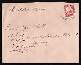 1910 (3 Dec) International cover from Grootfontein (German South West Africa) to Hamburg (Germany) with attachment, franked with 10pf (German South West Africa), canceled by Grootfontein postmark. No arrival postmark