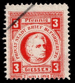 1895 3pf Giessen, Germany Local Post, Private City Mail, Pen Cancel