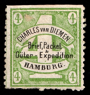 1864 4sch Hamburg 'B. Brief-, Packet & Güter-Expedition Charles van Diemen (Letter, Parcel & Goods Forwarding Charles van Diemen)', Germany Local Post, Private City Mail, MISSED Perforation