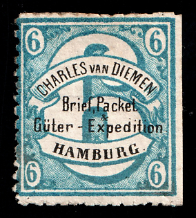 1864 6sch Hamburg 'B. Brief-, Packet & Güter-Expedition Charles van Diemen (Letter, Parcel & Goods Forwarding Charles van Diemen)', Germany Local Post, Private City Mail, MISSED Perforation