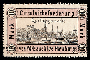 1889 10m Hamburg 'F. Circulairbeförderung von M. Laschick (Circular Delivery by M. Laschick)', Germany Local Post, Private City Mail, DOUBLE Perforation