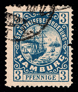 1887 3pf Hamburg 'D. Hammonia I / Stadtbriefbeförderung (Hammonia I / City Letter Delivery)', Germany Local Post, Private City Mail, Circular Cancellation