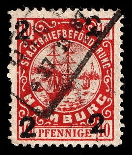 1887 2pf on 10pf Hamburg 'D. Hammonia I / Stadtbriefbeförderung (Hammonia I / City Letter Delivery)', Germany Local Post, Private City Mail, Rectangular Cancellation