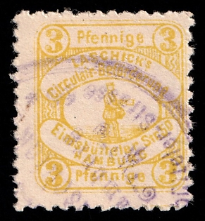 1889 3pf Hamburg 'F. Circulairbeförderung von M. Laschick (Circular Delivery by M. Laschick)', Germany Local Post, Private City Mail, Violet Circular Cancellation