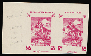 1942 Airman, Polish Forces in Great Britain, Polish Field Post, WWII, Poland, Marginal Corner Imperforate Pair Proof, MISSING FRAME