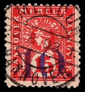 1894 10pf on 15pf Hannover, Germany Local Post, Private City Mail, Circular Cancellation