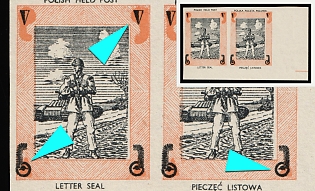 1942 Tank-man, Polish Forces in Great Britain, Polish Field Post, WWII, Poland, Marginal Corner Imperforate Pair, INVERTED Frame